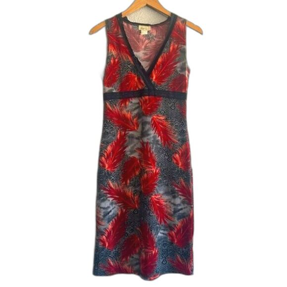 Dresses & Skirts - Vtg 90’s Dress Reference VNeck Sleeveless Lace Red Leaf Grey Tie Dye Midi Medium